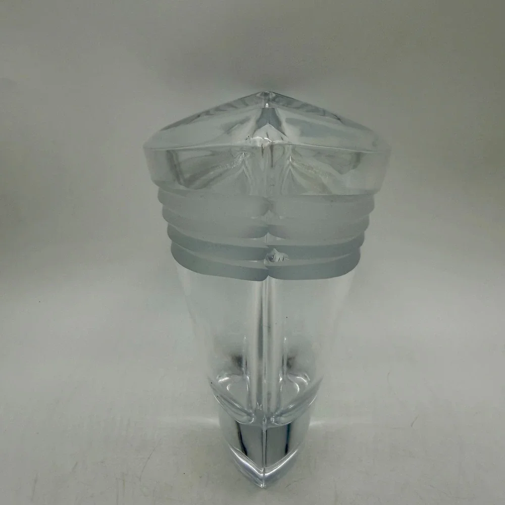 Crystal Glass Boat Shaped Vase Frosted Band Accents Modern Decor Excellent